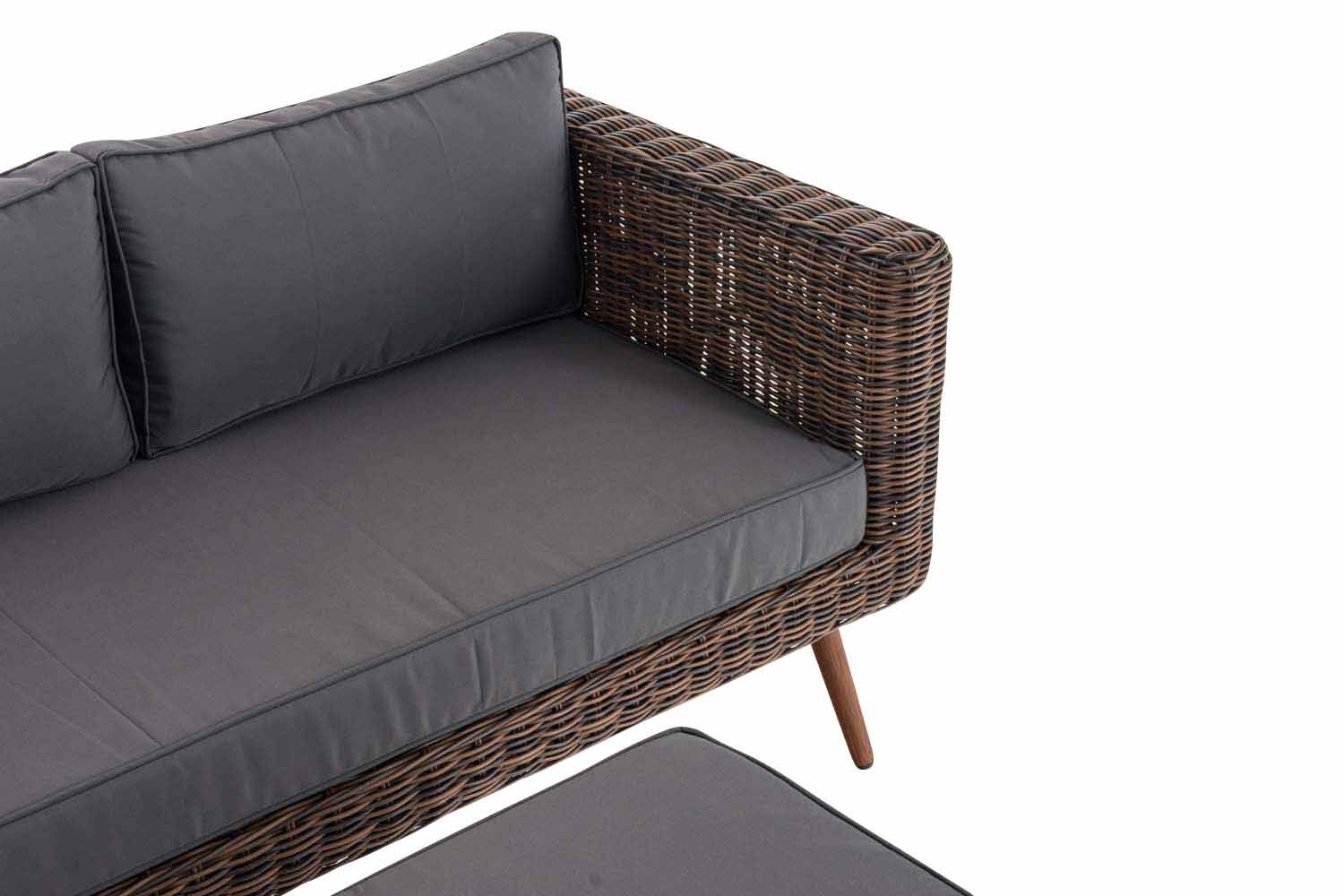 2er Sofa Molde mit Fußhocker Rundrattan braun-meliert 40 cm (Dunkelbraun) eisengrau-3