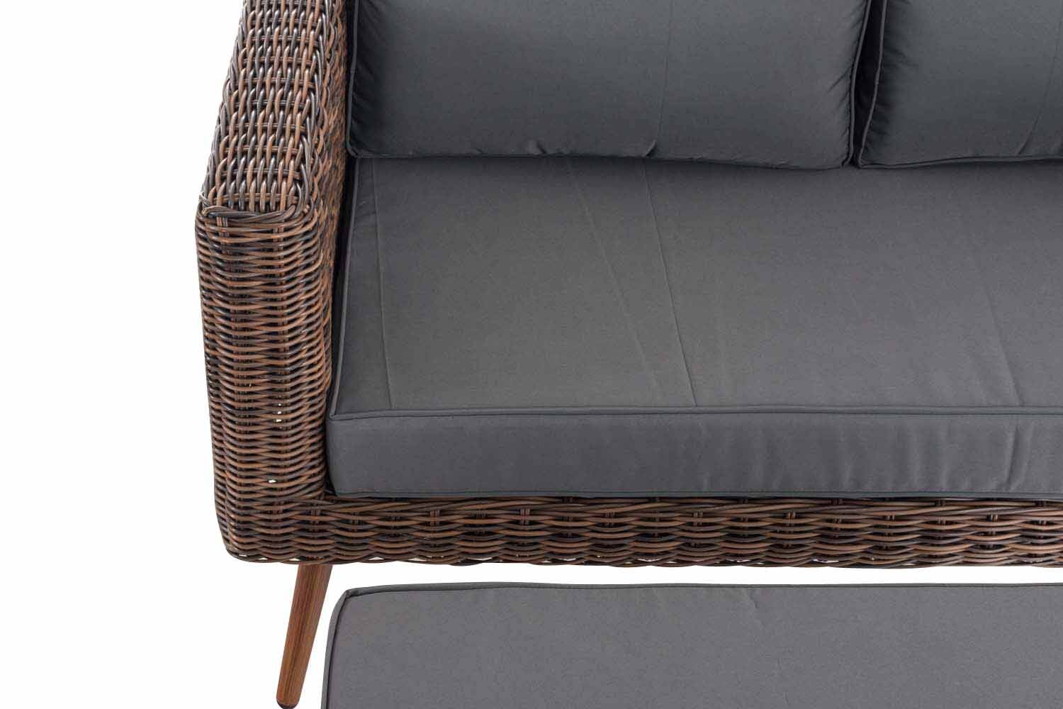 2er Sofa Molde mit Fußhocker Rundrattan braun-meliert 40 cm (Dunkelbraun) eisengrau-4