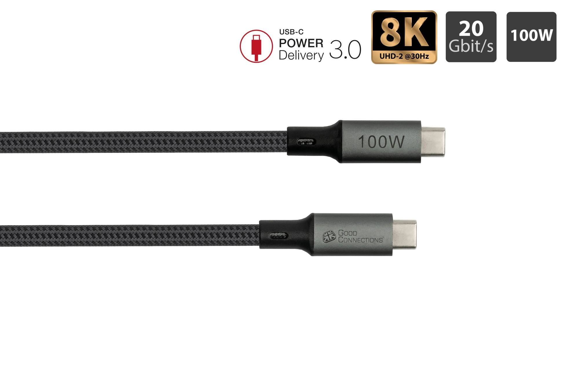 USB 4.0 Gen. 2x2 Kabel (20GBit/s, 100W, 8K@30Hz), USB-C™ Stecker an USB-C™ Stecker, anthrazit, 0,5m, Good Connections®-2