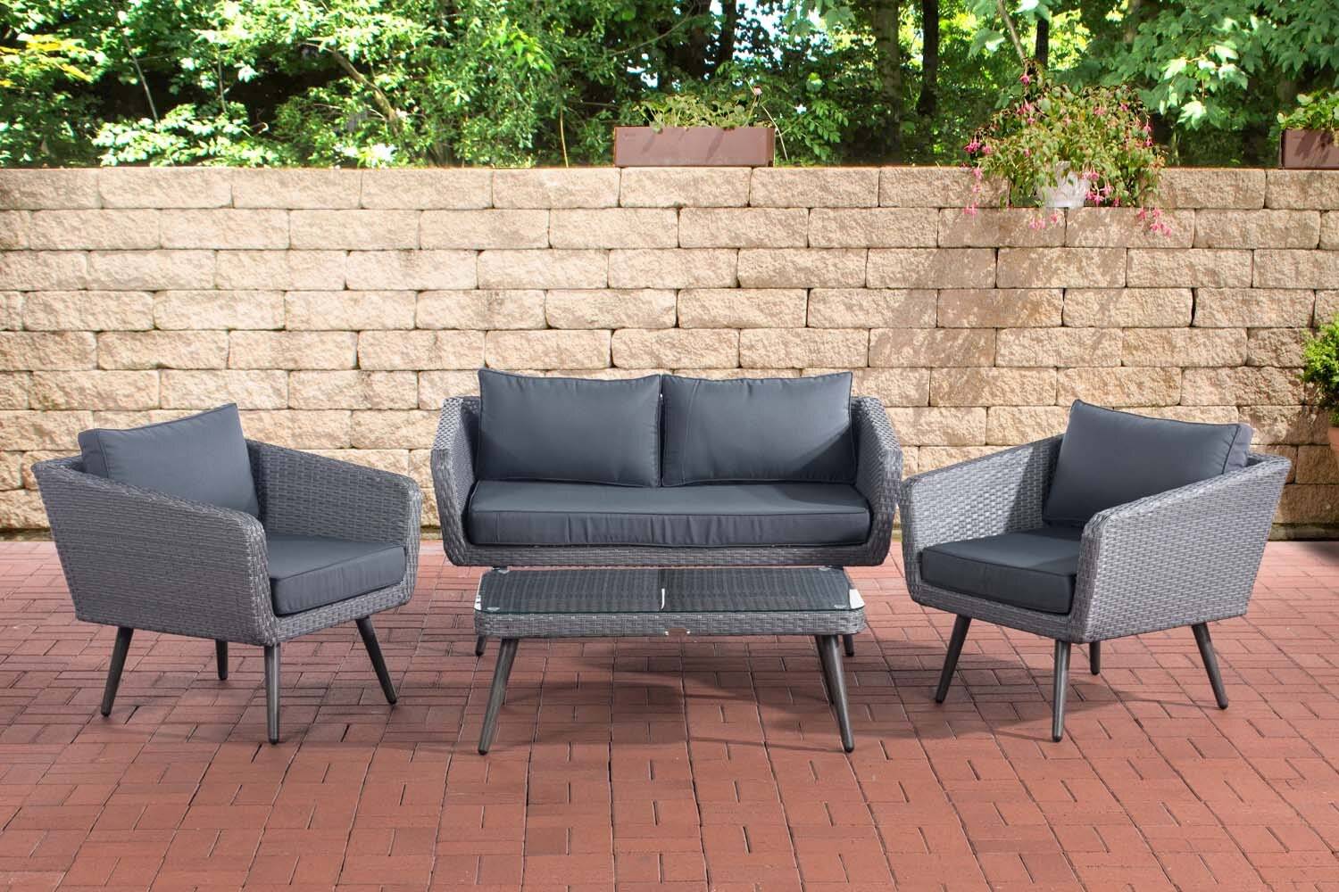 Loungeset Skara Flachrattan grau 45 cm (Dunkelgrau) eisengrau-0