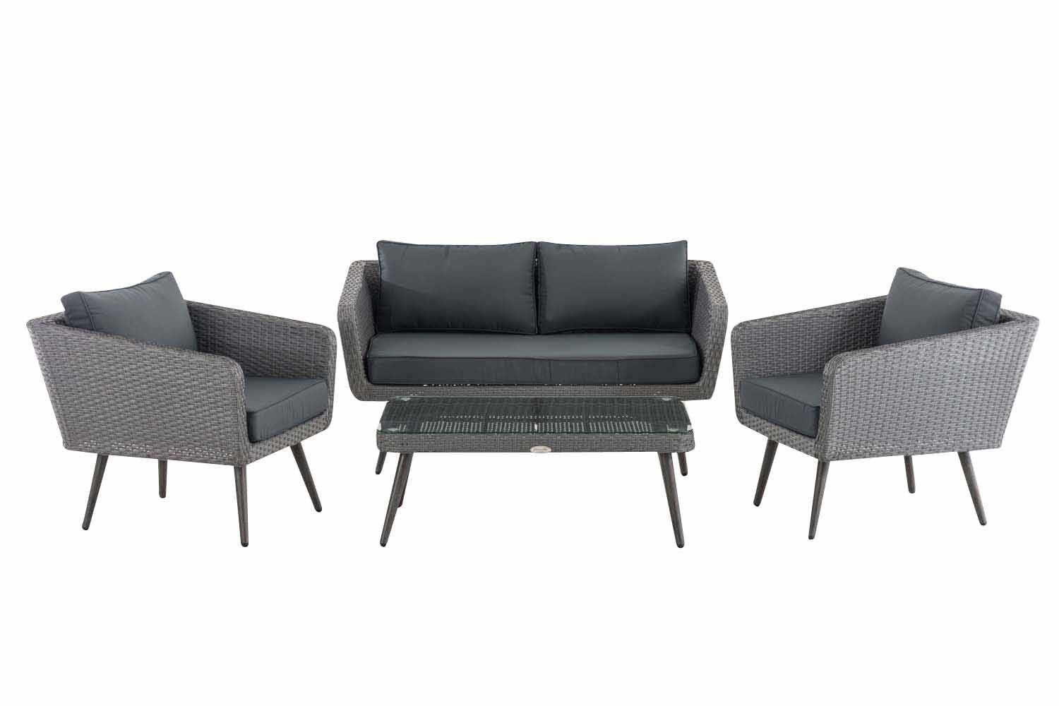 Loungeset Skara Flachrattan grau 45 cm (Dunkelgrau) eisengrau-1