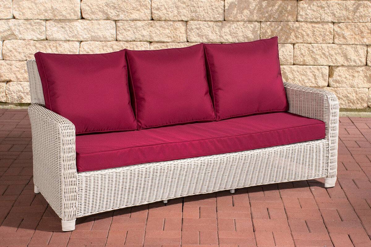 3er Sofa San Fernando Rubinrot perlweiß