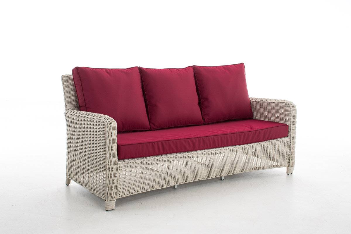 3er Sofa San Fernando Rubinrot perlweiß-1
