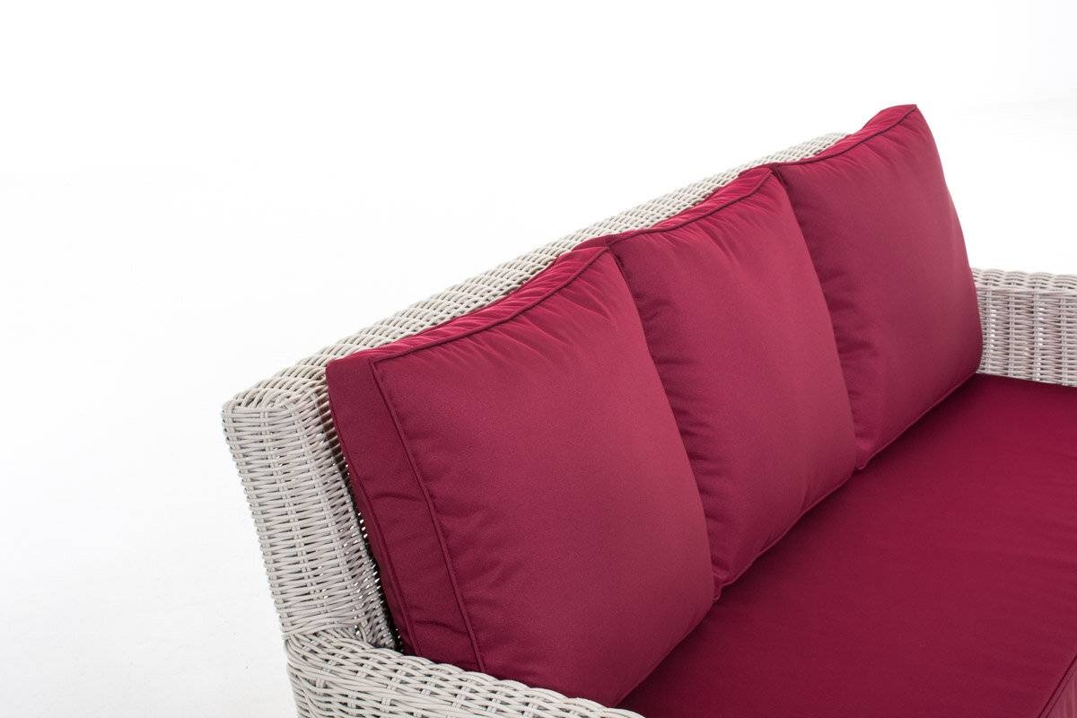 3er Sofa San Fernando Rubinrot perlweiß-2