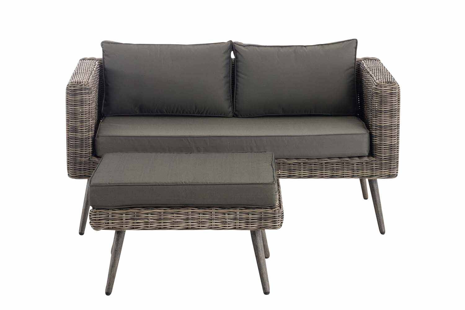 2er Sofa Molde mit Fußhocker Rundrattan grau-meliert 45 cm (Dunkelgrau) anthrazit-0
