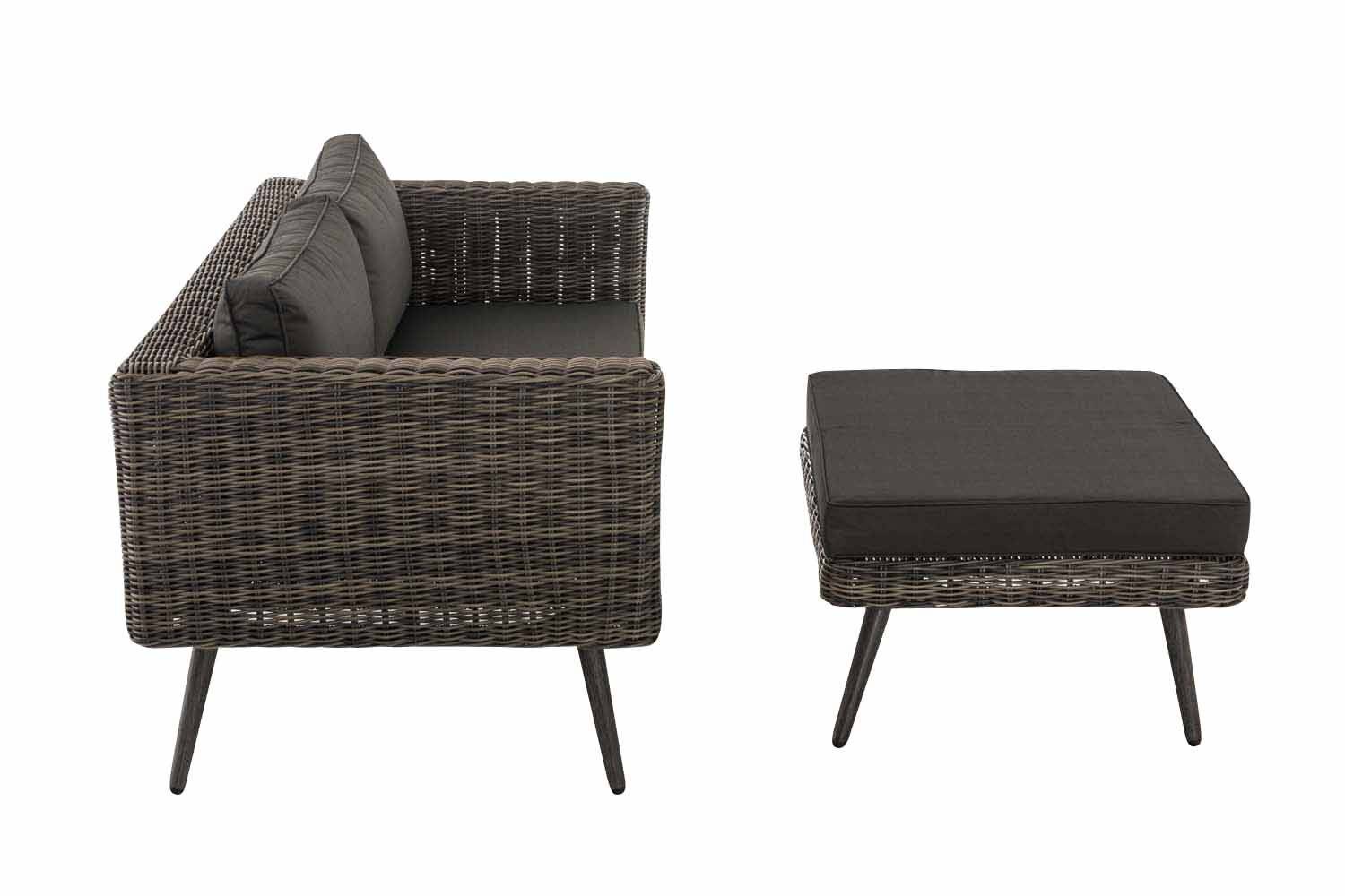 2er Sofa Molde mit Fußhocker Rundrattan grau-meliert 45 cm (Dunkelgrau) anthrazit-1