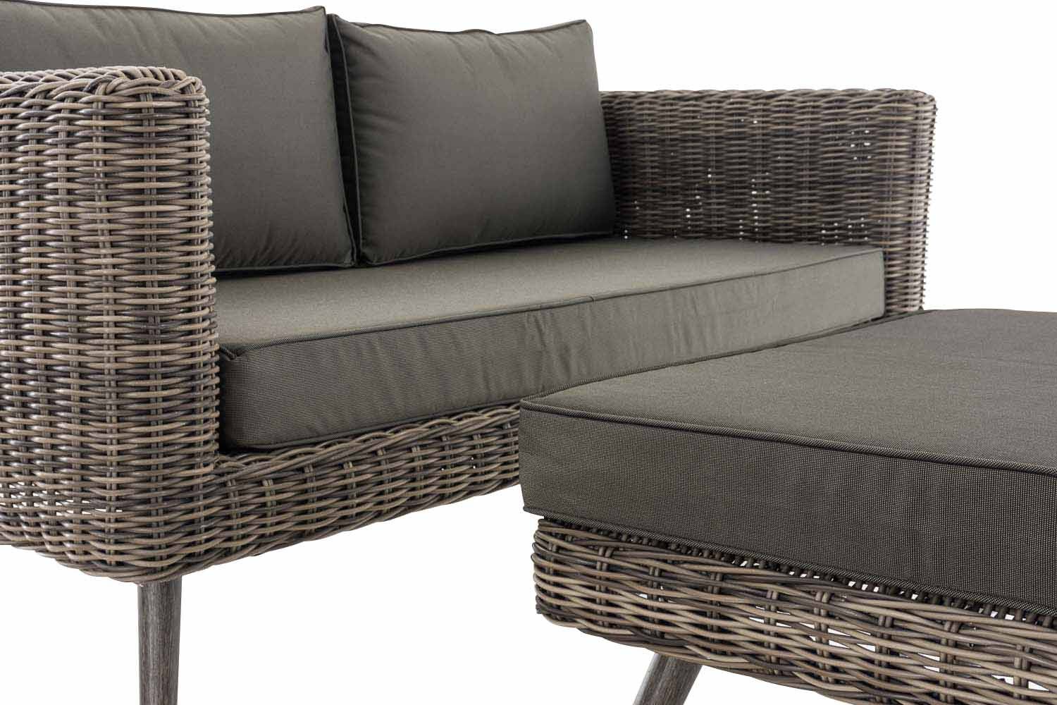 2er Sofa Molde mit Fußhocker Rundrattan grau-meliert 45 cm (Dunkelgrau) anthrazit-4