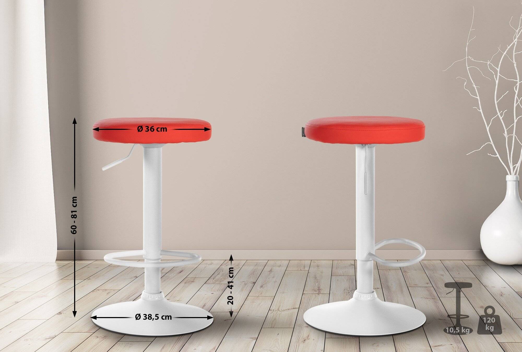 2er Set Barhocker Ponte Kunstleder weiß rot-1