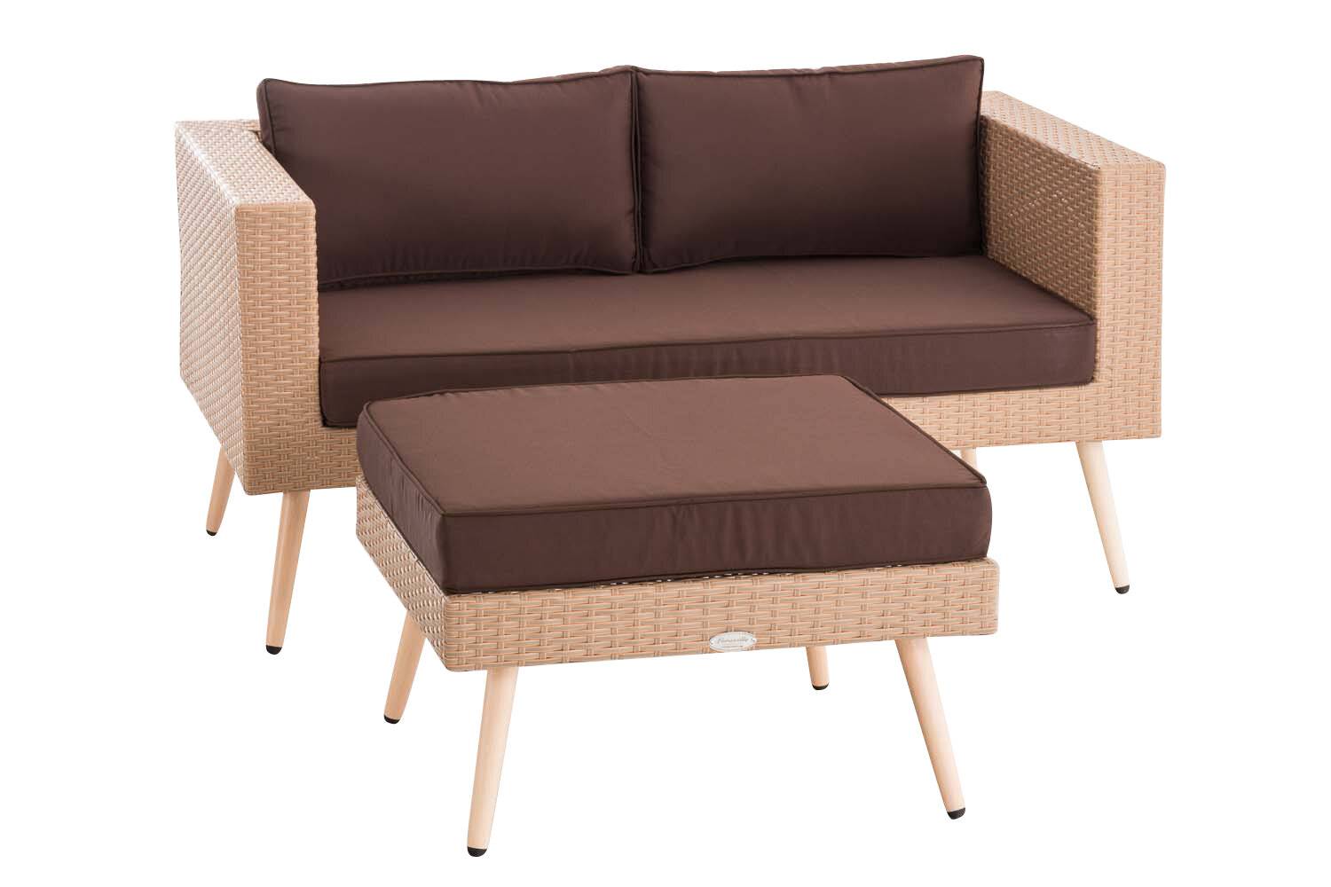 2er Sofa Molde mit Fußhocker Flachrattan sand 40 cm (Hellbraun) terrabraun-0