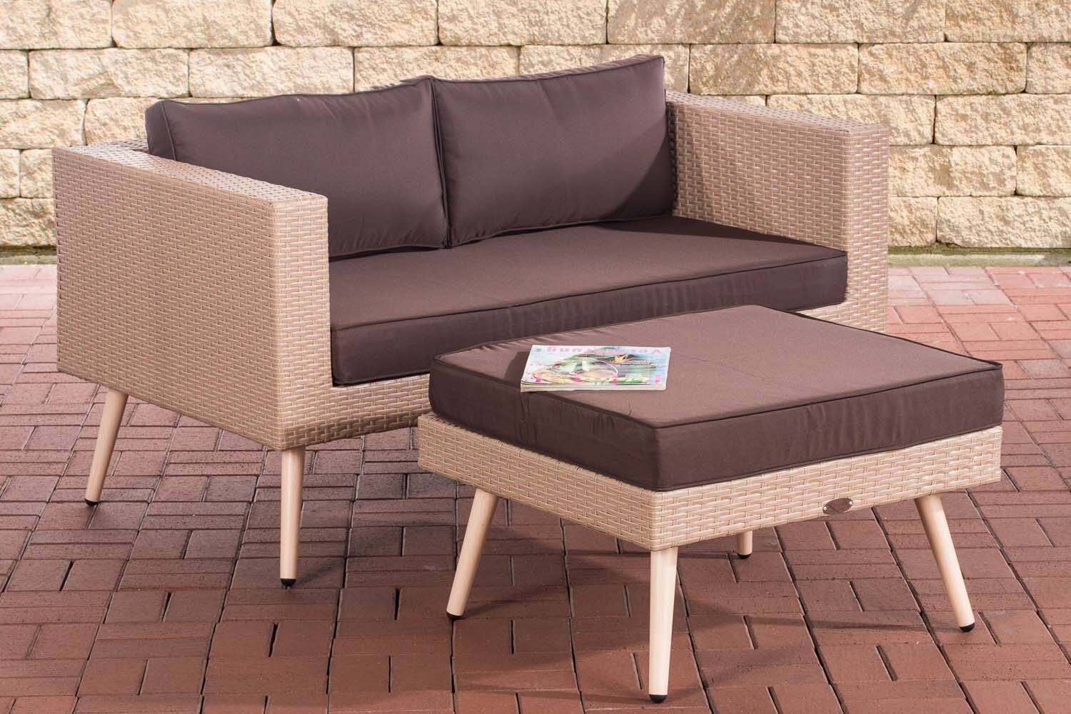 2er Sofa Molde mit Fußhocker Flachrattan sand 40 cm (Hellbraun) terrabraun-4