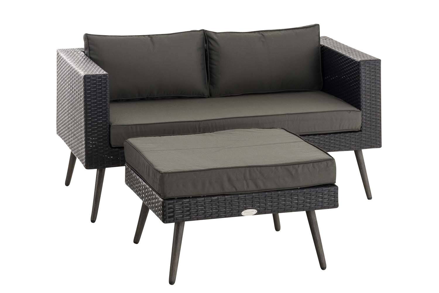 2er Sofa Molde mit Fußhocker Flachrattan schwarz 45 cm (Dunkelgrau) anthrazit-0