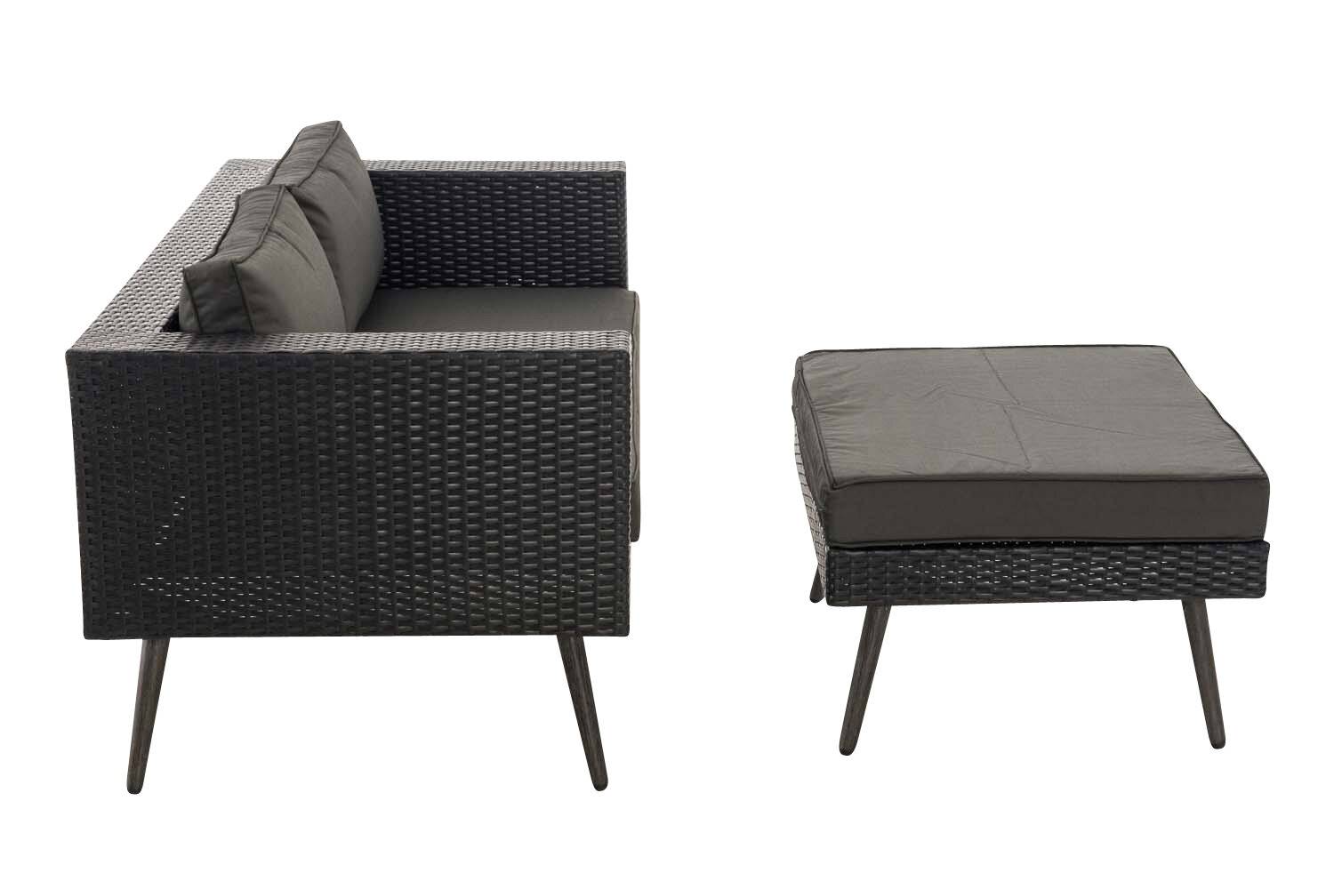 2er Sofa Molde mit Fußhocker Flachrattan schwarz 45 cm (Dunkelgrau) anthrazit-1