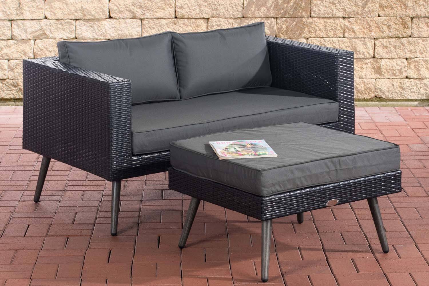 2er Sofa Molde mit Fußhocker Flachrattan schwarz 45 cm (Dunkelgrau) anthrazit-4