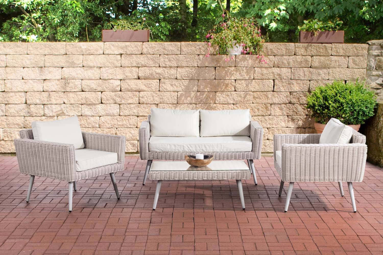 Loungeset Kiruna Rundrattan Perlweiß 45 cm (Hellgrau) cremeweiß-0