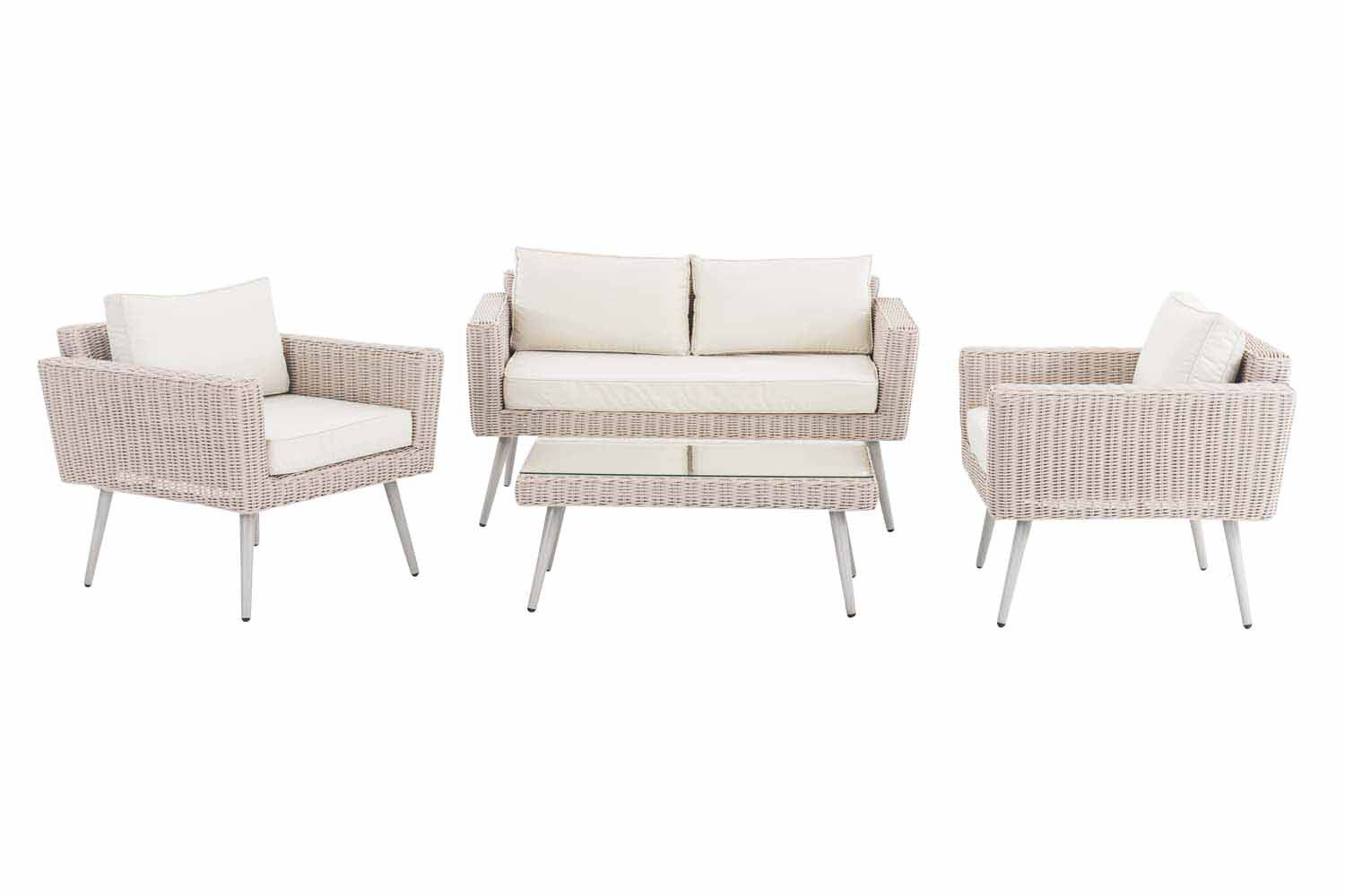 Loungeset Kiruna Rundrattan Perlweiß 45 cm (Hellgrau) cremeweiß-1