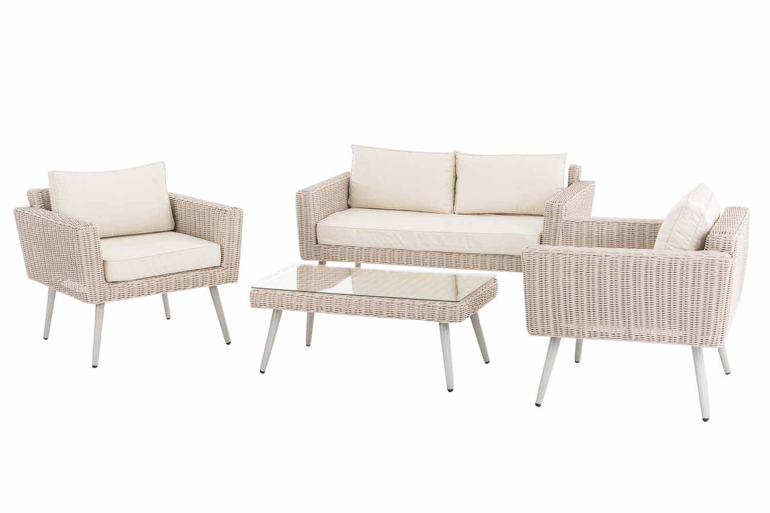 Loungeset Kiruna Rundrattan Perlweiß 45 cm (Hellgrau) cremeweiß-2