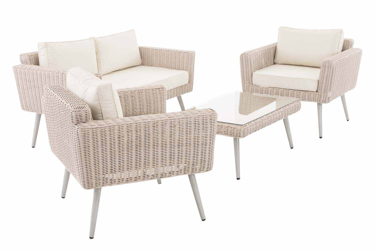 Loungeset Kiruna Rundrattan Perlweiß 45 cm (Hellgrau) cremeweiß-3