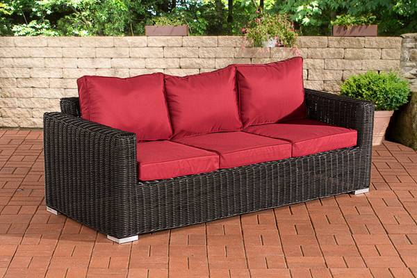 3er-Sofa Bilbao / Madeira Rubinrot schwarz