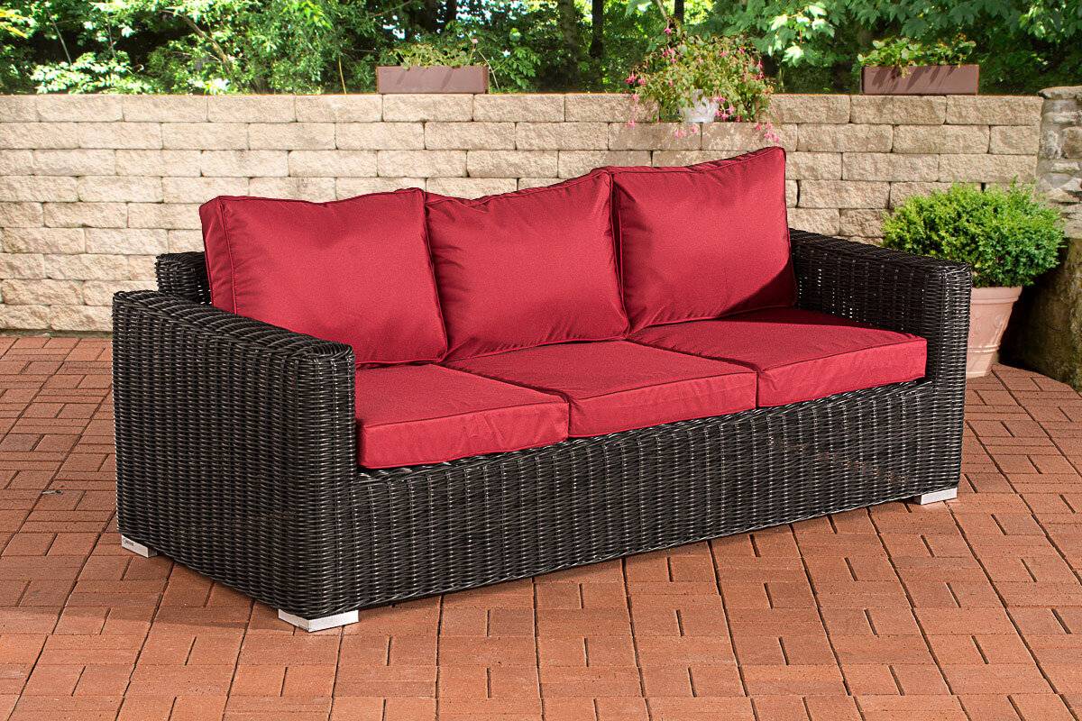 3er-Sofa Bilbao / Madeira Rubinrot schwarz-0