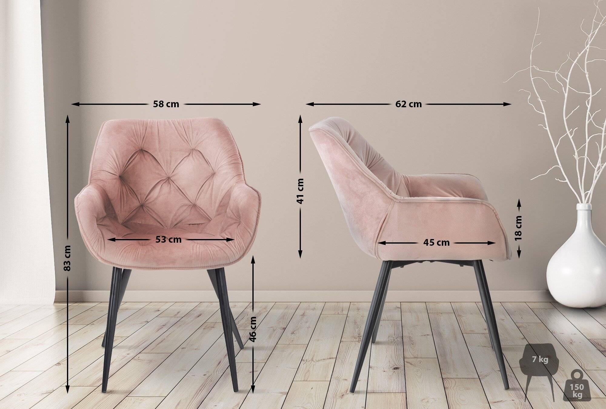 2er Set Stuhl Tanna Samt pink-1