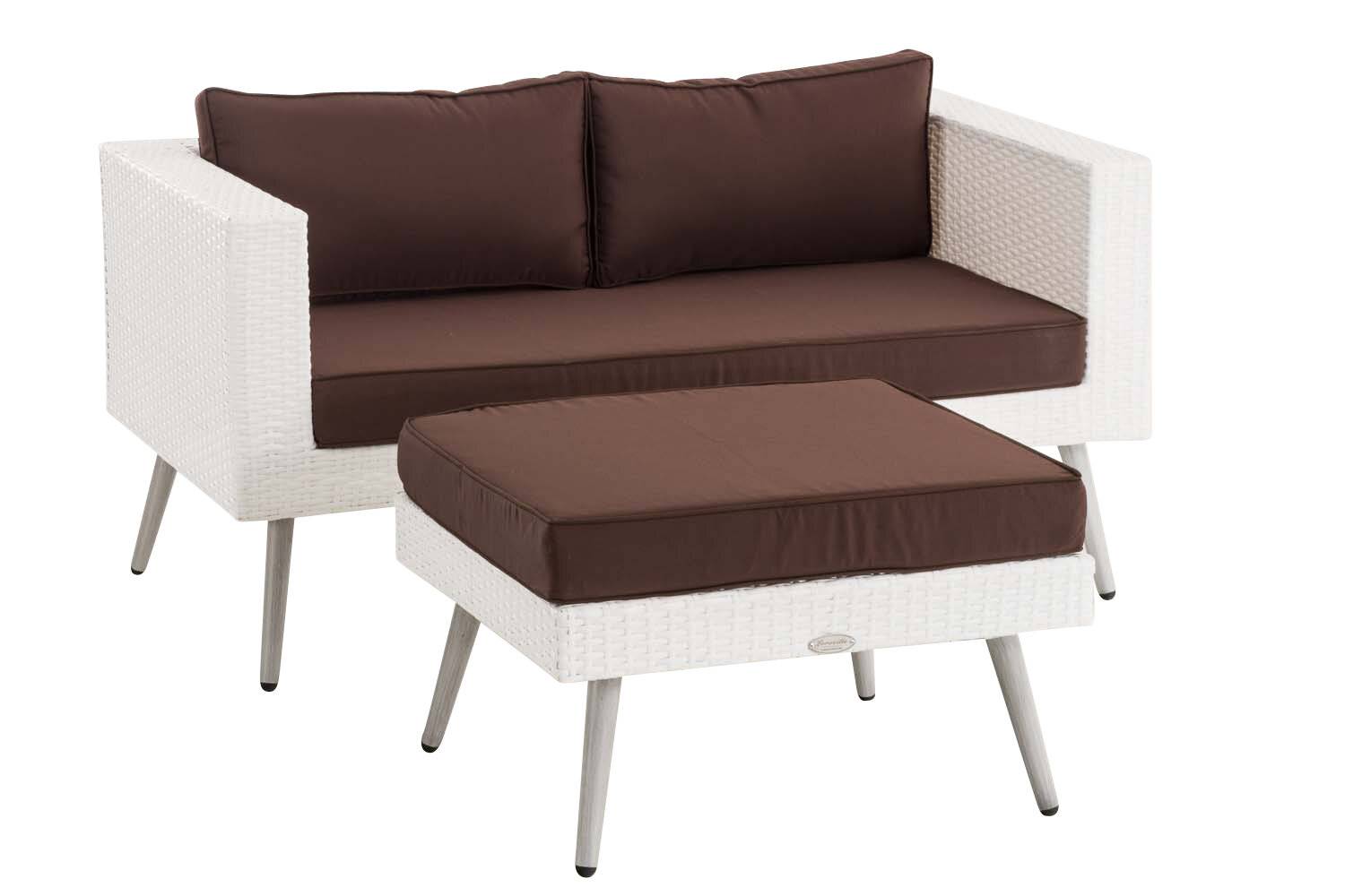 2er Sofa Molde mit Fußhocker Flachrattan weiß 45 cm (Hellgrau) terrabraun-0