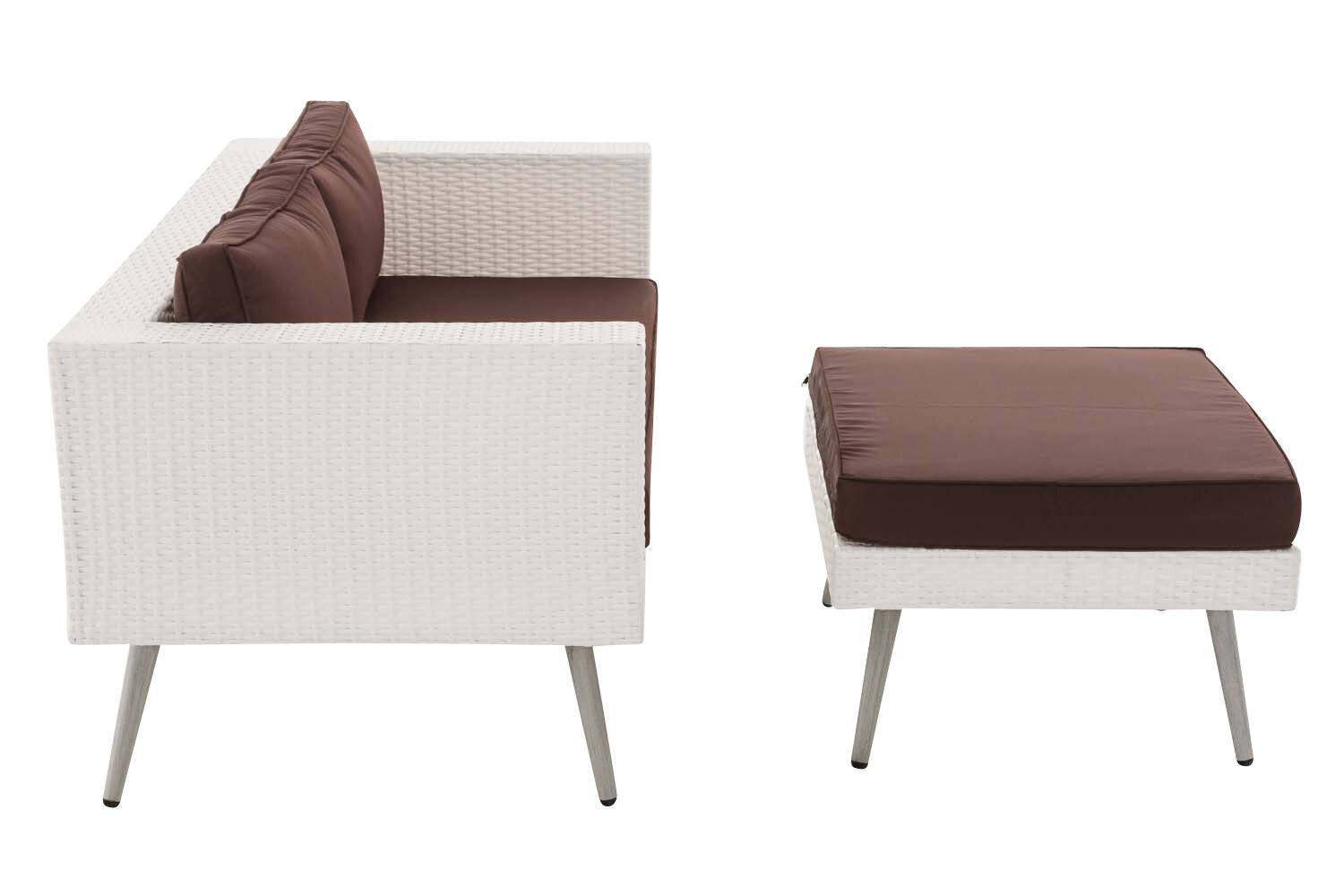 2er Sofa Molde mit Fußhocker Flachrattan weiß 45 cm (Hellgrau) terrabraun-1