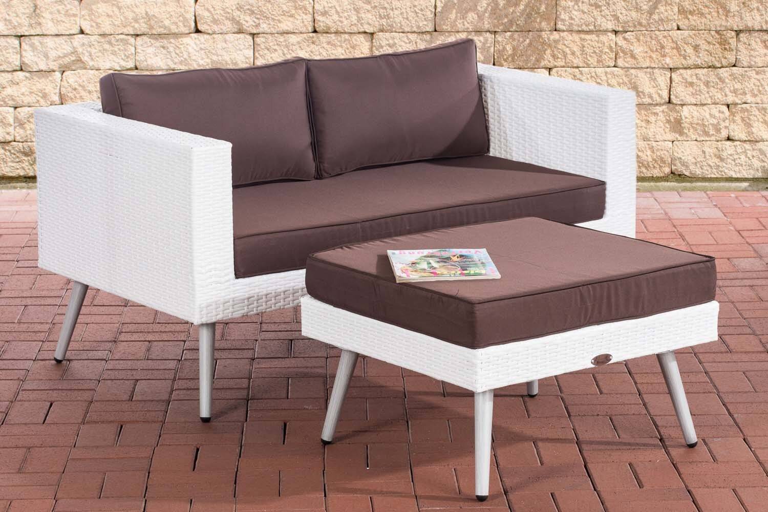2er Sofa Molde mit Fußhocker Flachrattan weiß 45 cm (Hellgrau) terrabraun-4