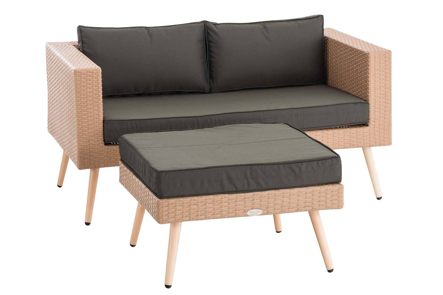 2er Sofa Molde mit Fußhocker Flachrattan sand 40 cm (Hellbraun) anthrazit