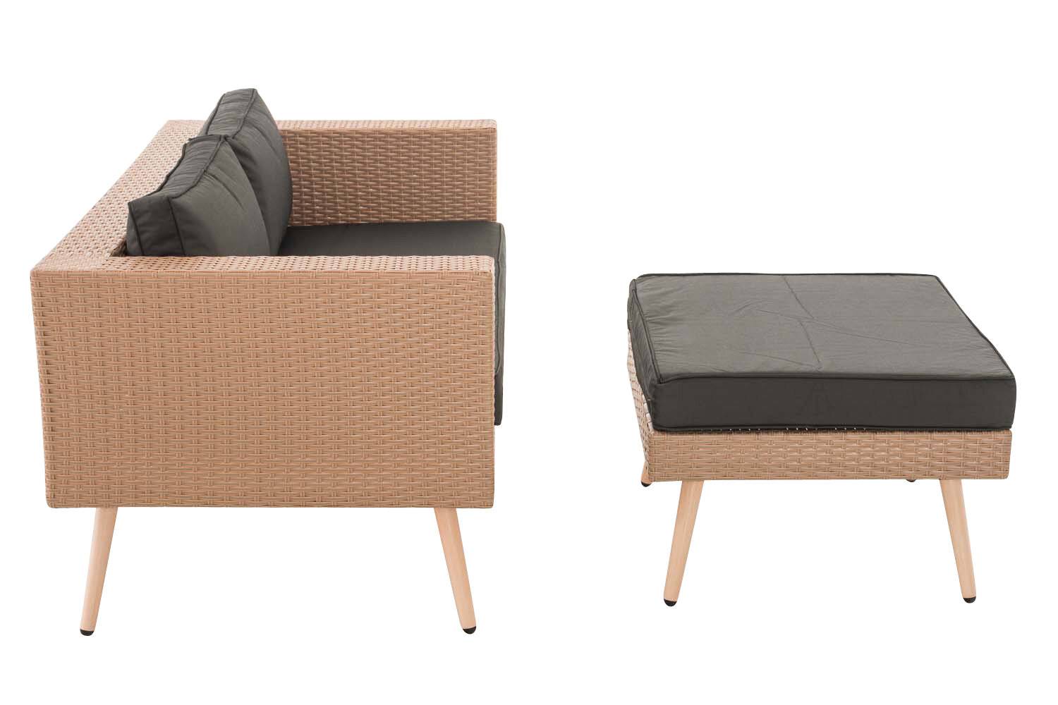 2er Sofa Molde mit Fußhocker Flachrattan sand 40 cm (Hellbraun) anthrazit-1