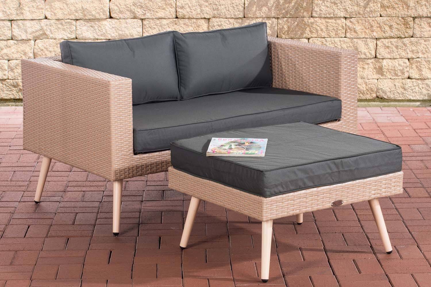 2er Sofa Molde mit Fußhocker Flachrattan sand 40 cm (Hellbraun) anthrazit-4