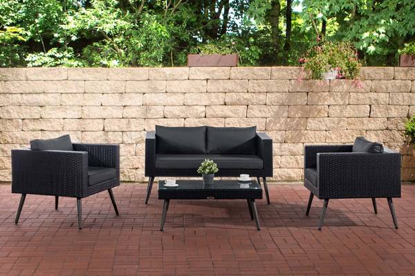 Loungeset Molde 2-1-1 Flachrattan schwarz 40 cm (Dunkelgrau) anthrazit