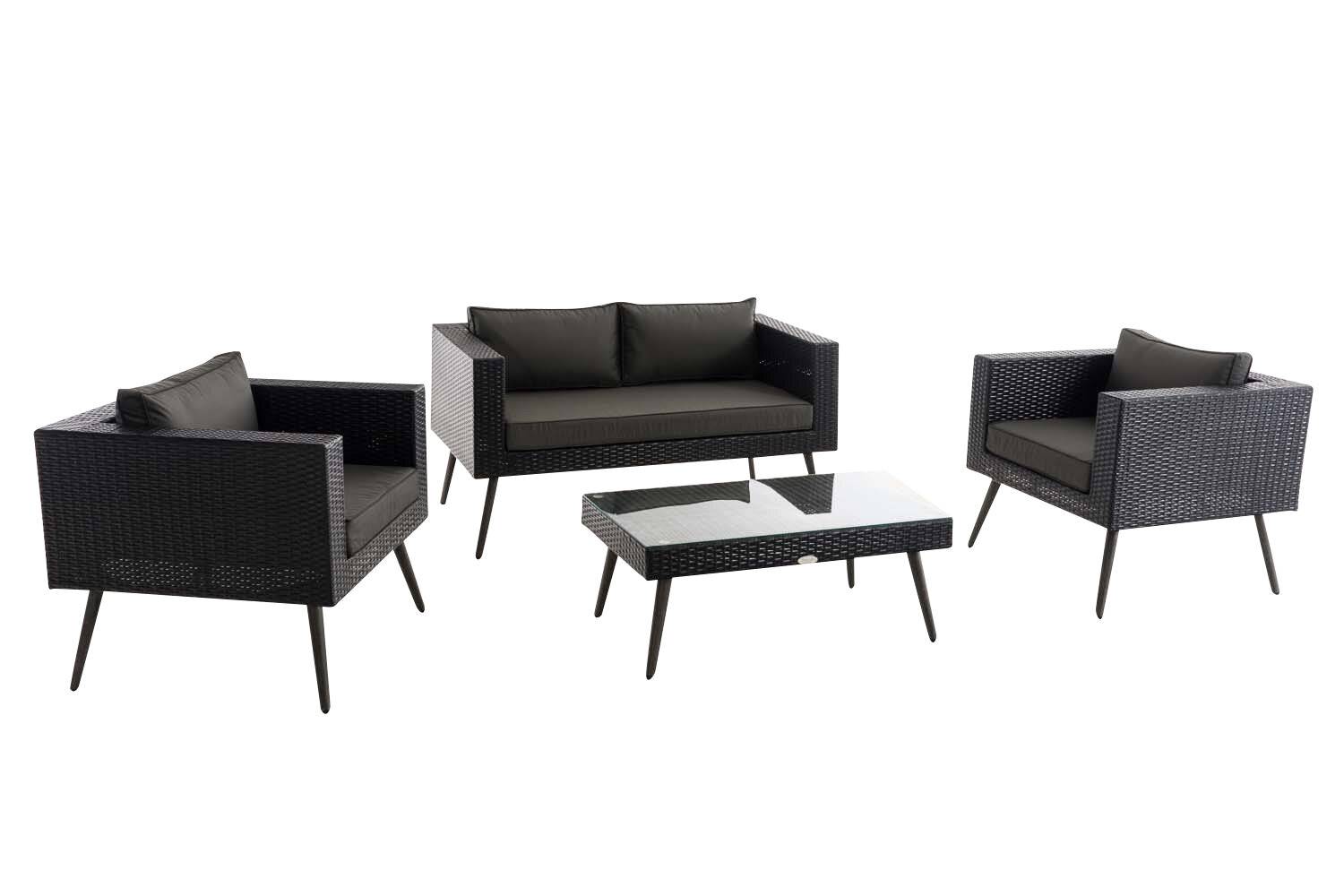 Loungeset Molde 2-1-1 Flachrattan schwarz 40 cm (Dunkelgrau) anthrazit-1