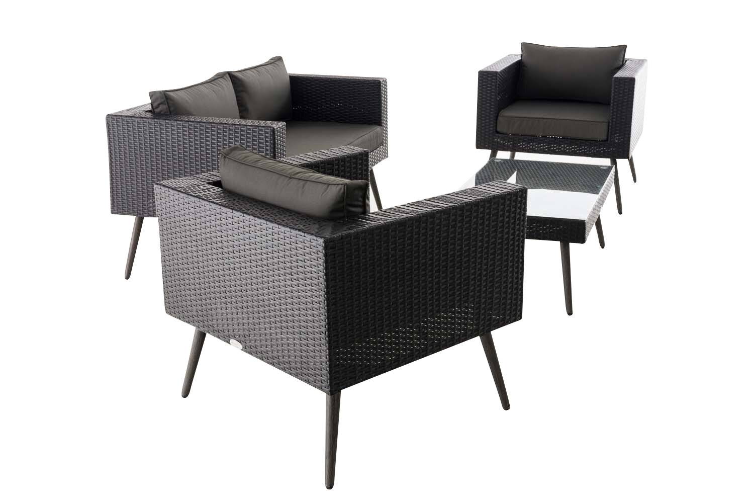 Loungeset Molde 2-1-1 Flachrattan schwarz 40 cm (Dunkelgrau) anthrazit-2