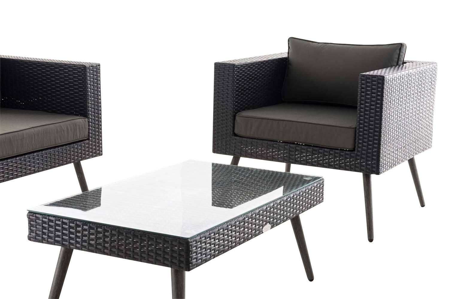 Loungeset Molde 2-1-1 Flachrattan schwarz 40 cm (Dunkelgrau) anthrazit-3