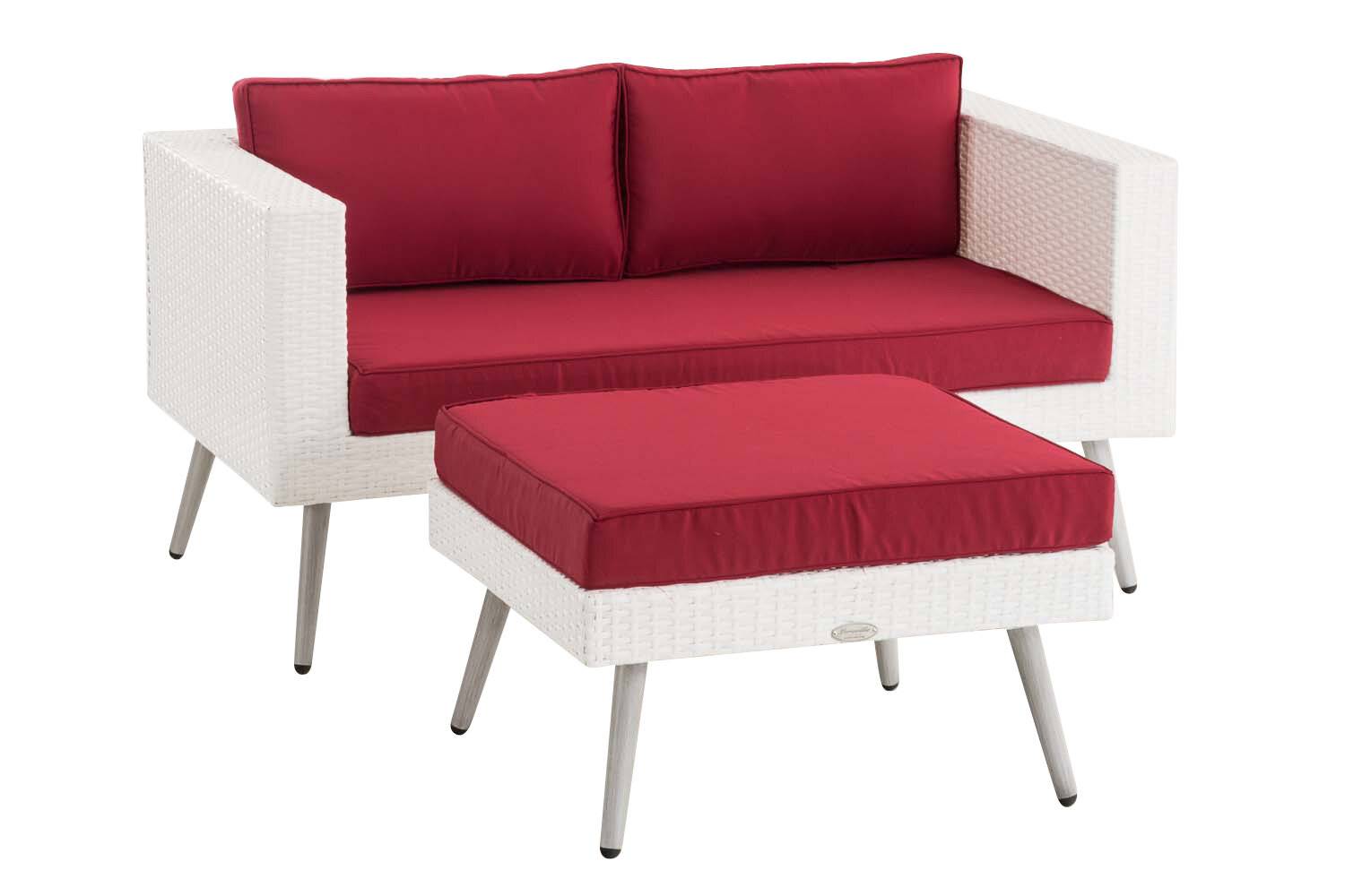 2er Sofa Molde mit Fußhocker Flachrattan weiß 45 cm (Hellgrau) rubinrot-0