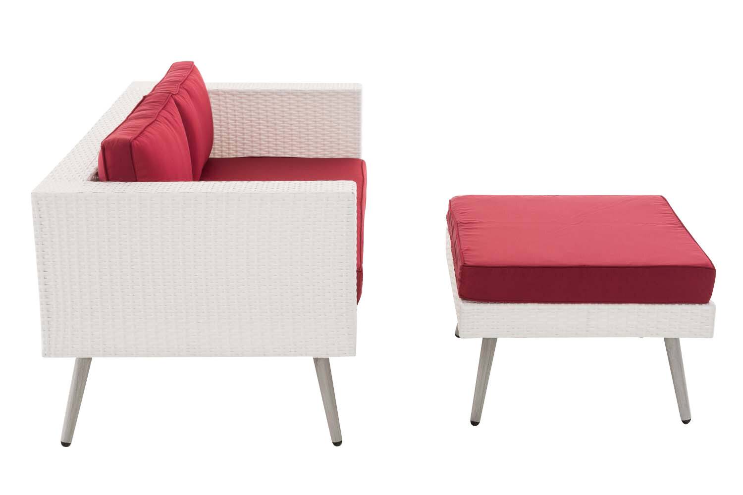 2er Sofa Molde mit Fußhocker Flachrattan weiß 45 cm (Hellgrau) rubinrot-1