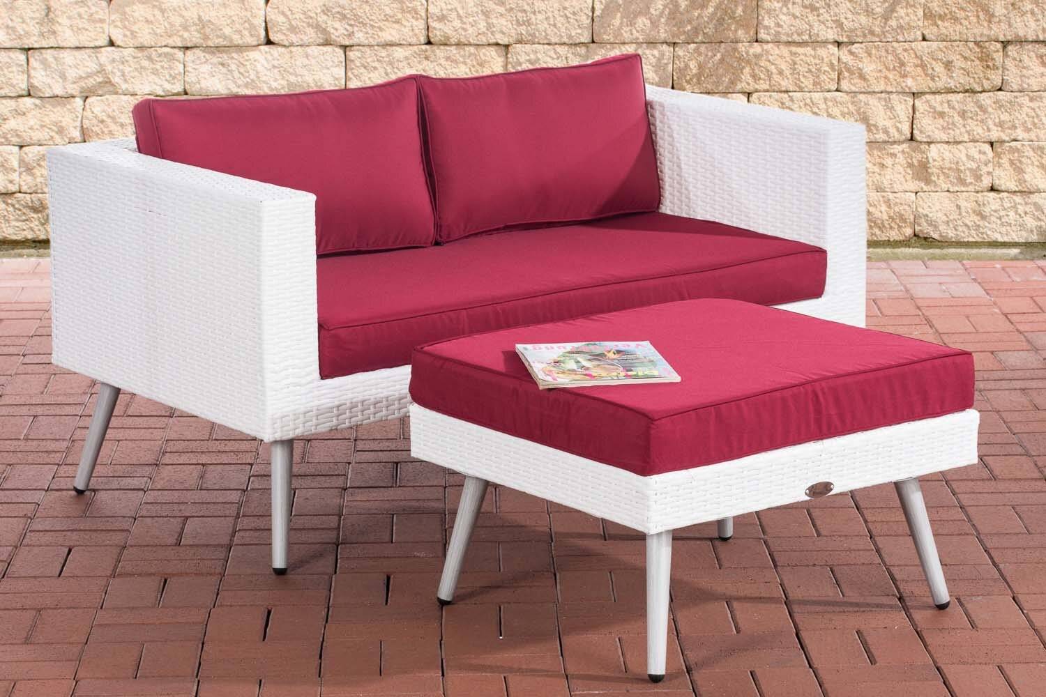 2er Sofa Molde mit Fußhocker Flachrattan weiß 45 cm (Hellgrau) rubinrot-4