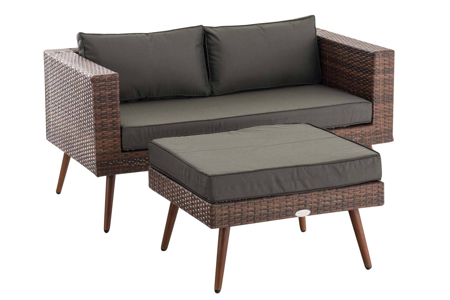 2er Sofa Molde mit Fußhocker Flachrattan braun-meliert 40 cm (Dunkelbraun) anthrazit-0