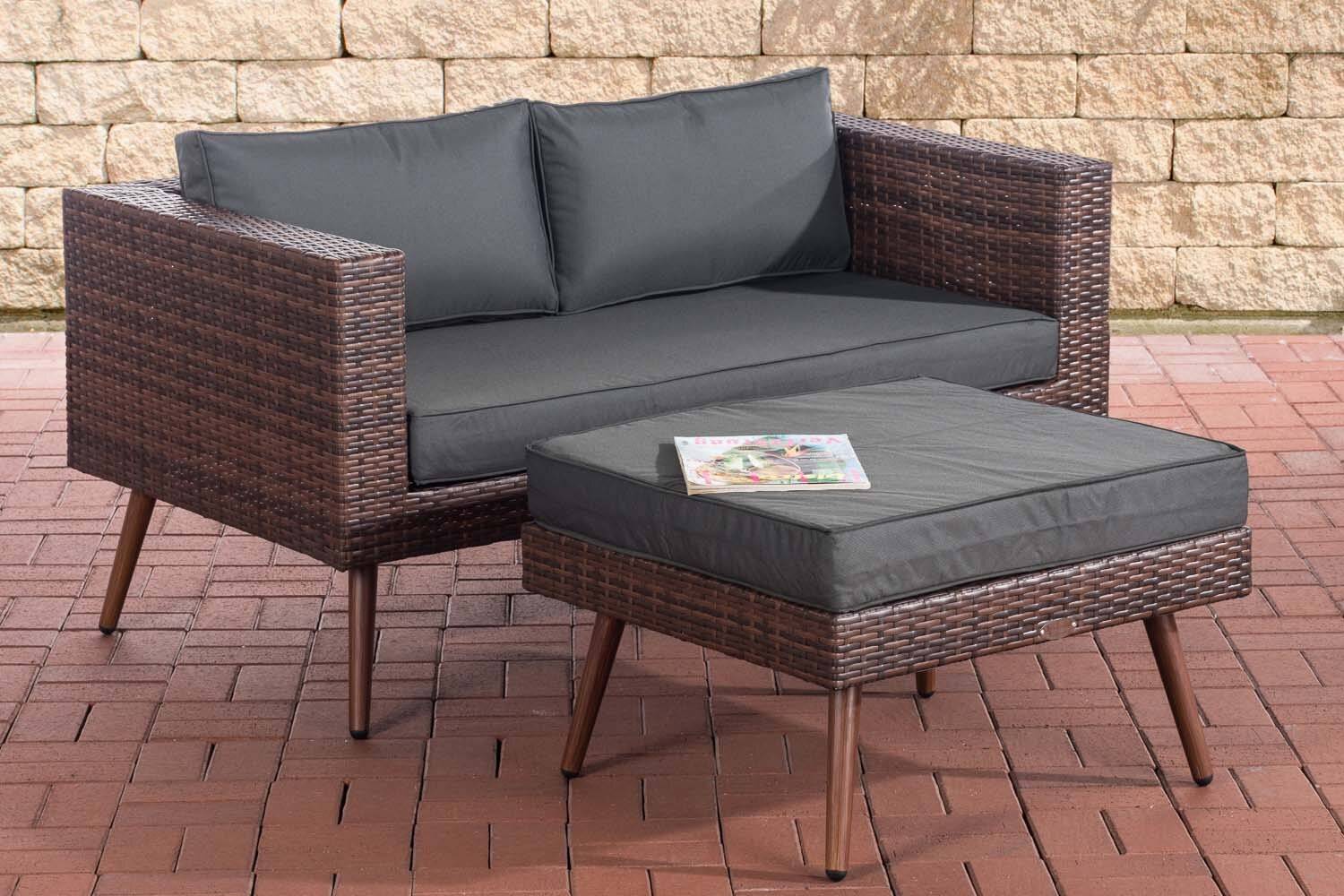 2er Sofa Molde mit Fußhocker Flachrattan braun-meliert 40 cm (Dunkelbraun) anthrazit-4