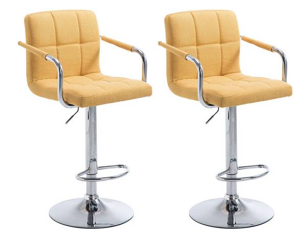 2er Set Barhocker Lucy V2 Stoff chrom gelb