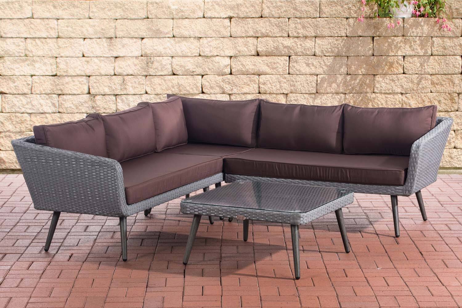 Eck-Loungeset Skara Flachrattan grau 45 cm (Dunkelgrau) terrabraun-0