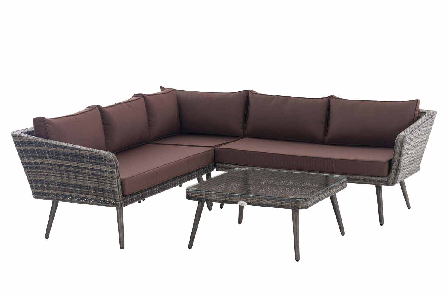 Eck-Loungeset Skara Flachrattan grau 45 cm (Dunkelgrau) terrabraun-1