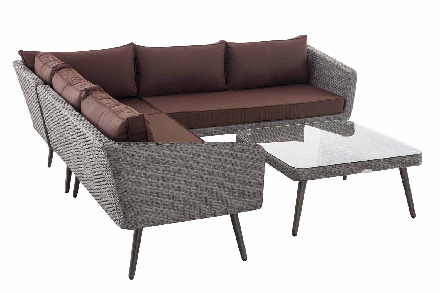 Eck-Loungeset Skara Flachrattan grau 45 cm (Dunkelgrau) terrabraun-2
