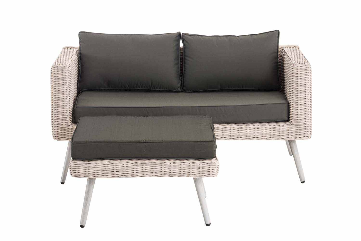 2er Sofa Molde mit Fußhocker Rundrattan perlweiß 45 cm (Hellgrau) anthrazit-0