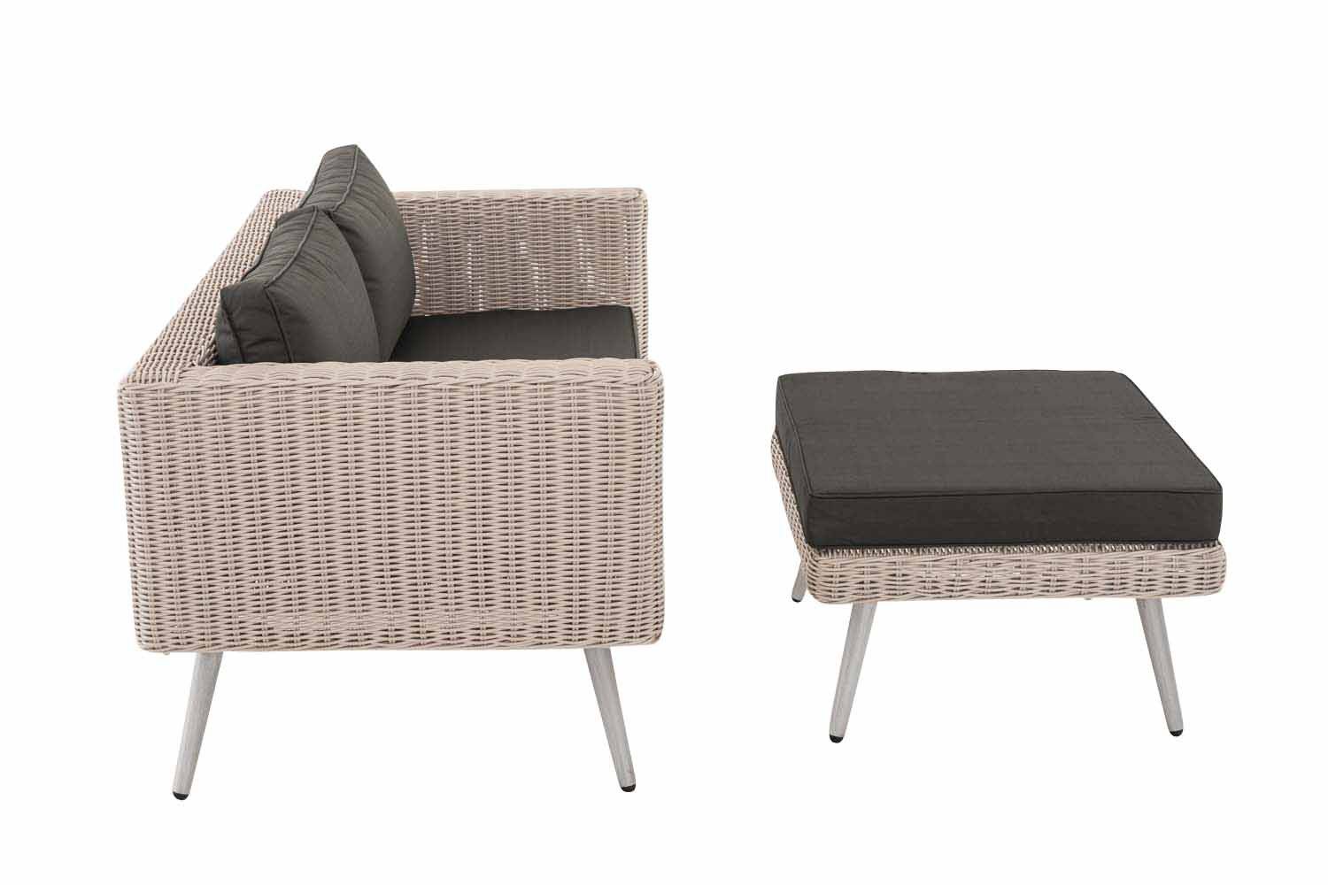 2er Sofa Molde mit Fußhocker Rundrattan perlweiß 45 cm (Hellgrau) anthrazit-1