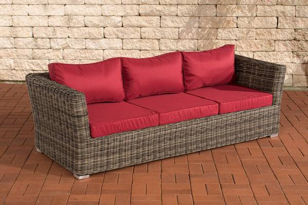 3er Sofa Mandal Rubinrot grau-meliert