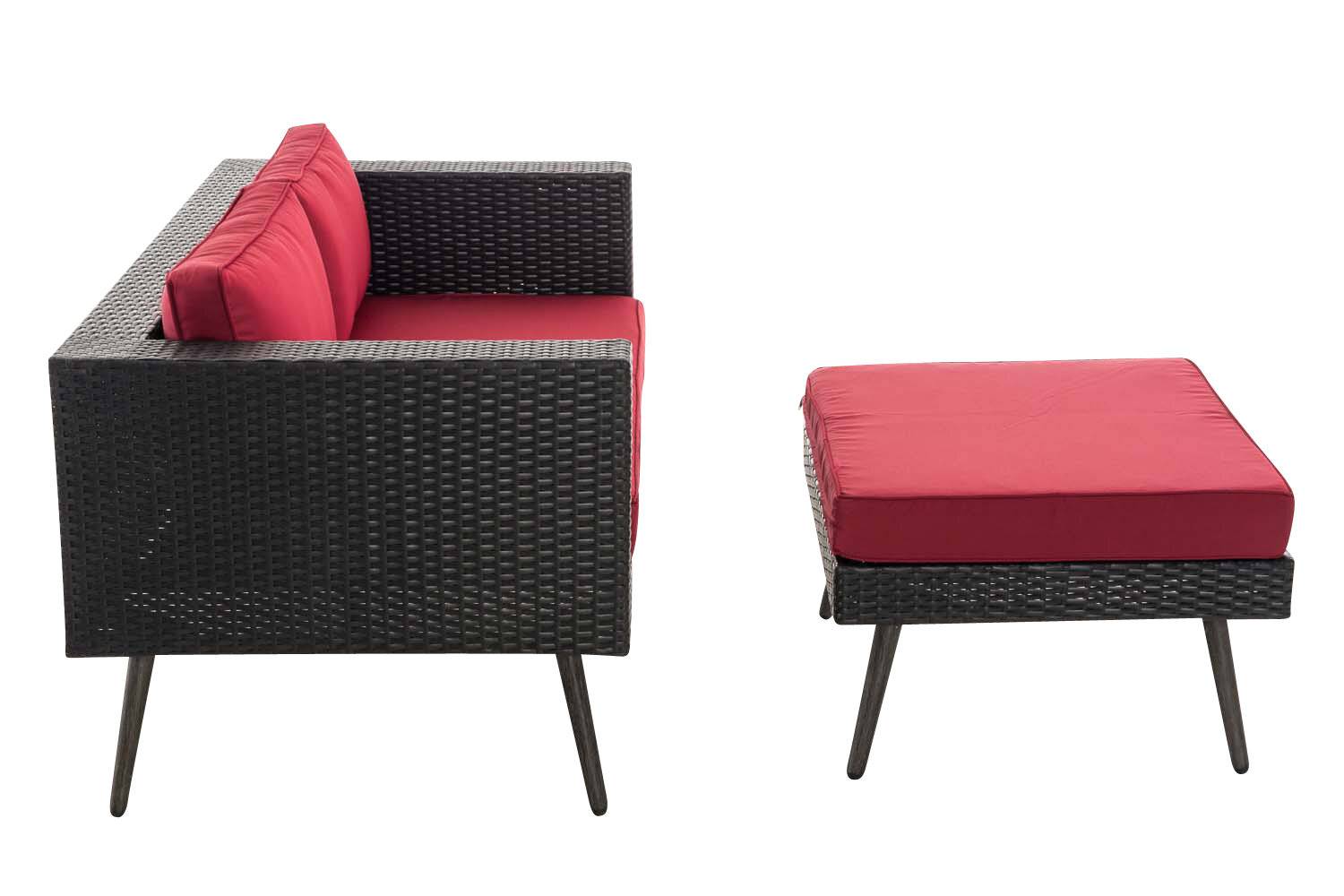 2er Sofa Molde mit Fußhocker Flachrattan schwarz 40 cm (Dunkelgrau) rubinrot-1