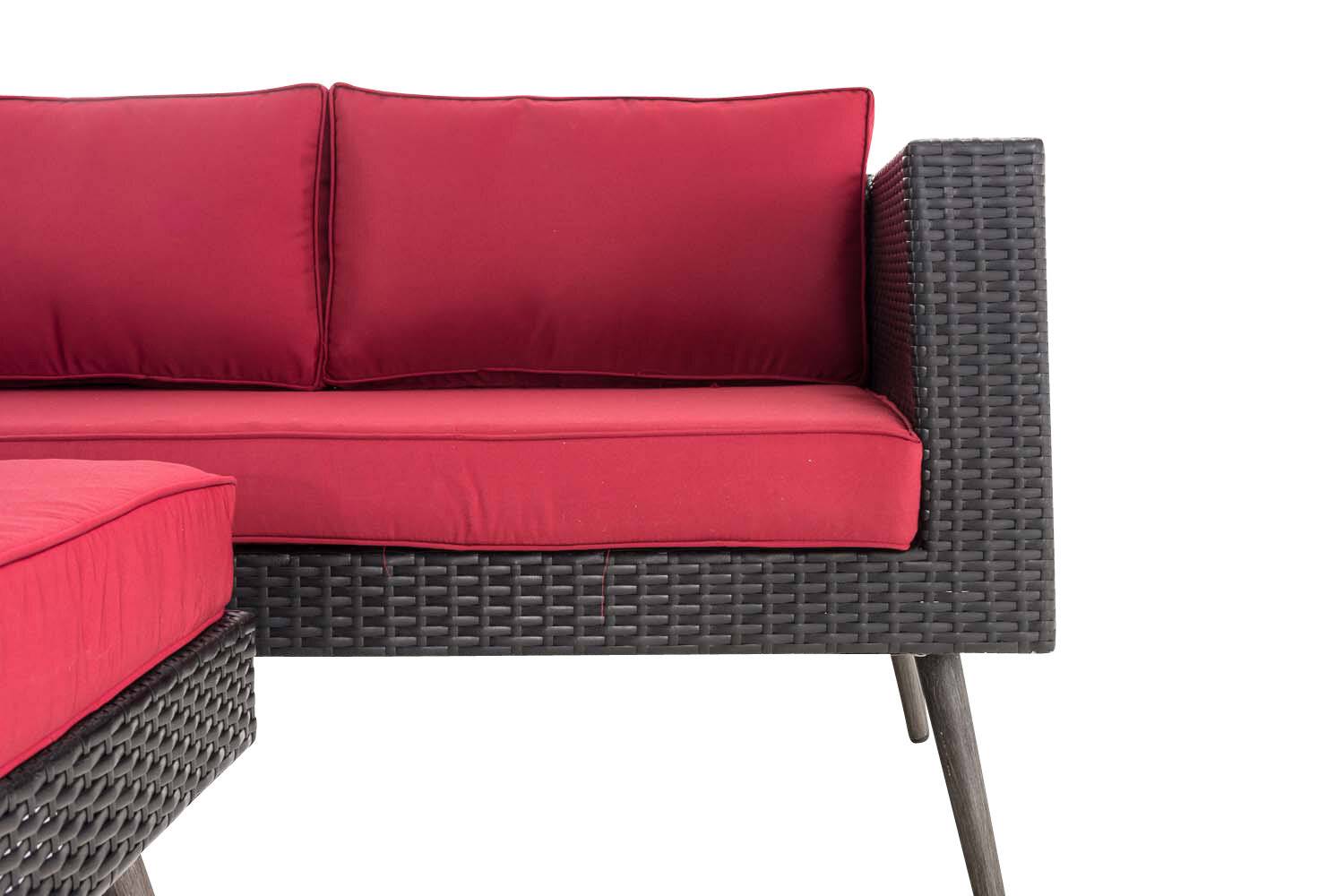 2er Sofa Molde mit Fußhocker Flachrattan schwarz 40 cm (Dunkelgrau) rubinrot-2
