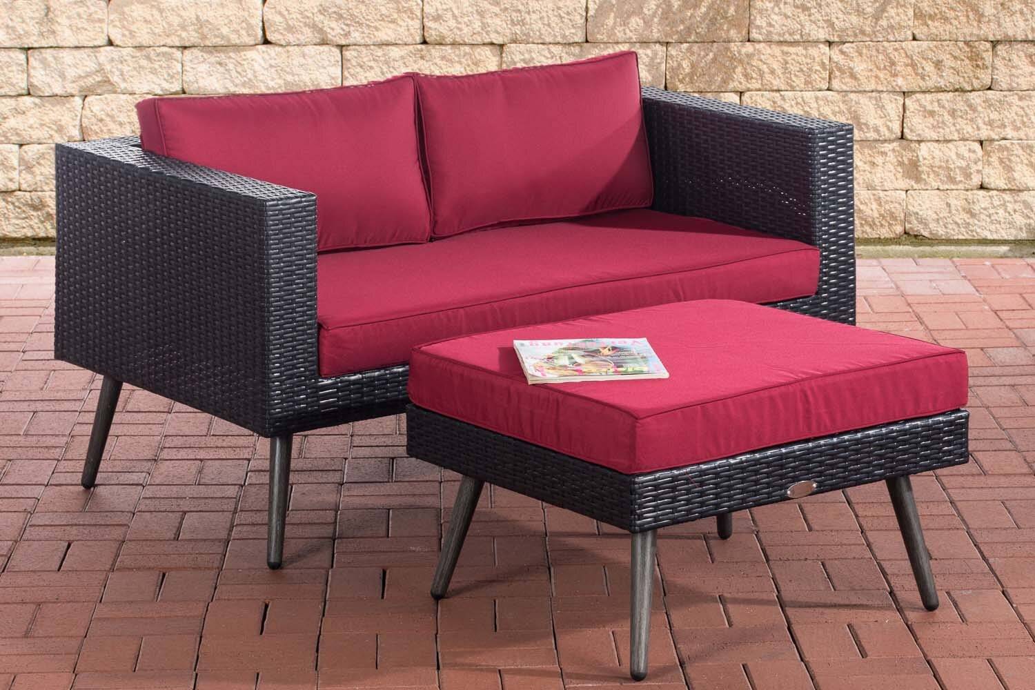 2er Sofa Molde mit Fußhocker Flachrattan schwarz 40 cm (Dunkelgrau) rubinrot-4