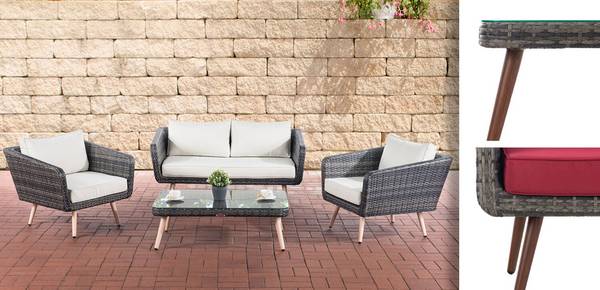 Lounge-Set Trosa Flachrattan rubinrot 45 cm (Dunkelbraun) grau-meliert